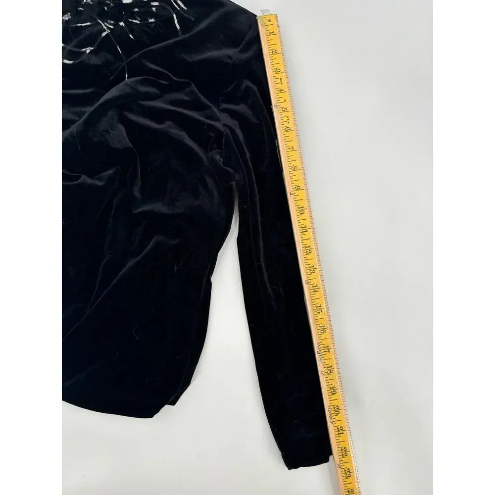 Jackie Jon Vintage Cardigan Sweater Womens Medium Black Velvet Feather Collared
